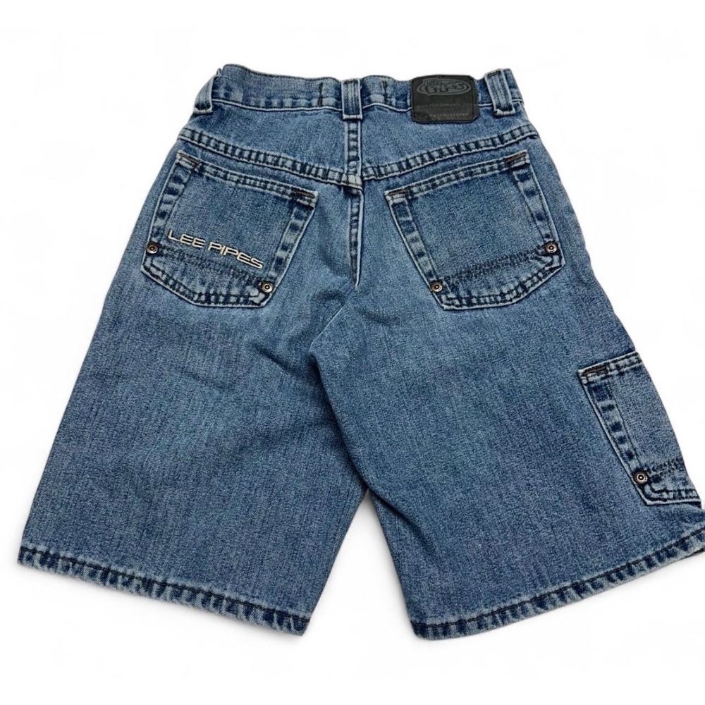 Vintage Lee Pipes kids Baggy Skater Denim Shorts Boys Size 10 Medium Wash 90s